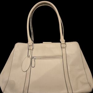 Wilsons Leather Genuine Pebbled Leather Cream Tote Shoulder Bag